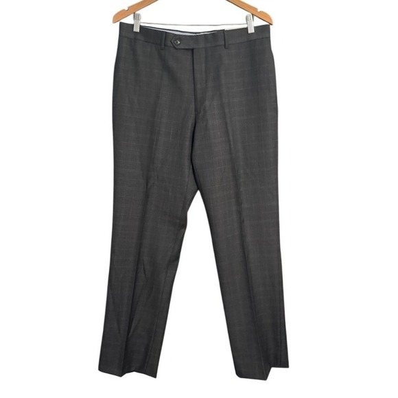 NWT Tommy Hilfiger Mens W34 L32 Charcoal Gray Plaid Wool Dress Pants Slacks